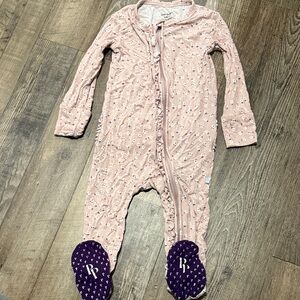 Posh Peanut Blush Floral Footie with Purple Accents